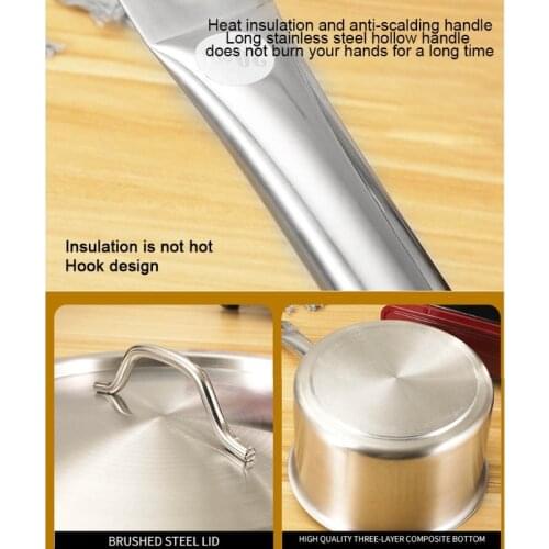 2021 New 1.5/1.8L Stainless Steel Saute Pan with Cover Helper Handle Kitchen Saucepan Pot