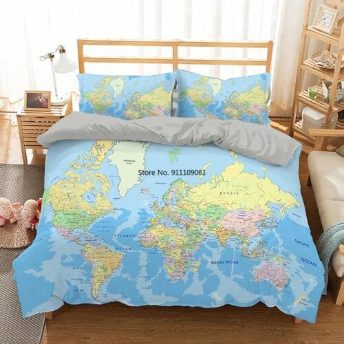 Home Textiles Kids Duvet Cover World Map Queen King Single Size Blue Cute 3 Pcs Bedding Set 220x240 Bed Cover for 150 Bed Soft