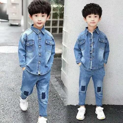 Baby Boys Clothing Sets Blue Denim Jackets +Pants 2Pcs Casual Tracksuits Kids Sports Kids Clothes Autumn Wear Warm Boys Outfits