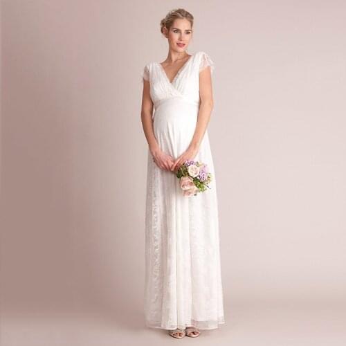 Lace Maxi Gown Maternity Dresses for Photo Shoot Sexy V Neck White Pregnant Women Baby Shower Long Dress Pregnancy Cloth