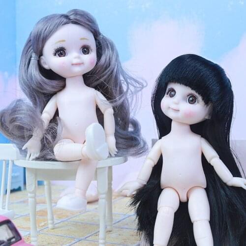 16cm BJD 1/8 Doll 13 Movable Joint Doll Face with Love 3D Eyes Toy Little Girl Makeup Naked Baby BJD Toy Girl Gift Doll