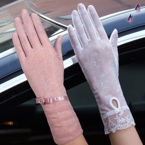 Fashion sexy ice silk touch screen gloves sunscreen ladies anti-UV summer driving anti-skid cycling elastic lace gloves 06A
