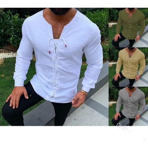 Medieval Shirt Lace-up Men Cotton Shirts Pirate Landlord Knight Tunic Casual Shirt