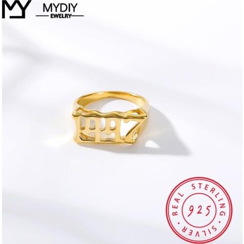 Old English Year Number Ring Men Bague Homme Gold Punk Rings For Men 925 Sliver Birth Year Ring кольцо Anillo de los Hombre 3D