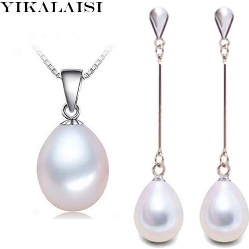 YIKALAISI 2017 100% natural freshwater pearl jewelry set pendant drop earrings 925 sterling silver jewelry for women best gifts