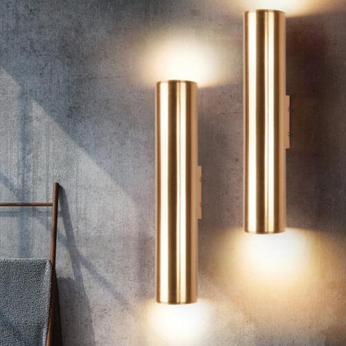 Tiooka Champagne Gold Copper Indoor Wall Lamp Double Lighting 3/5/7W Led Wall Mounted Stair Living room Bedside Corridor Lamp