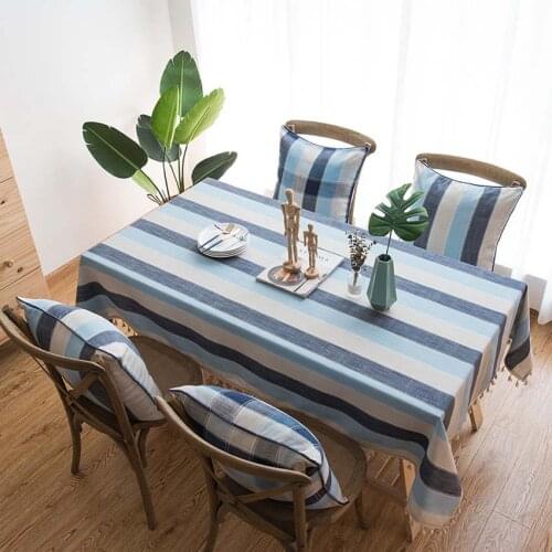 Nordic Striped Cotton Linen with Tassel Tablecloth Dustproof Multicolor Home Party Outdoor Coffee Table Decoration Mat Manteles