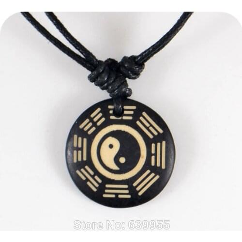 Tai Chi Yin & Yang The eight trigrams yak bone Pendant Amulet Necklace Lucky Gift Tribal Fashion Jewelry
