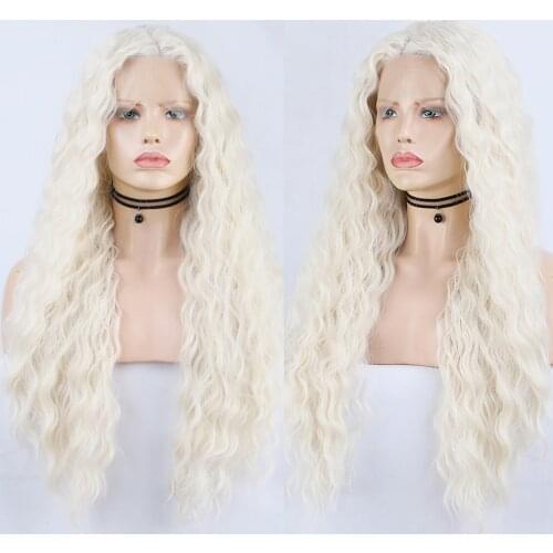 Synthetic Lace Wigs for Women Long Platinum Blonde Wig Deep Wave Lace Front Wigs High Temperature Fiber Cosplay Wig Daily Used