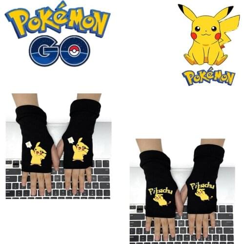 Pokemon Pikachu Gloves Winter Mens Womens Cartoon Anime Cute Fingerless Gloves Christmas Halloween Girls and Boys New Style