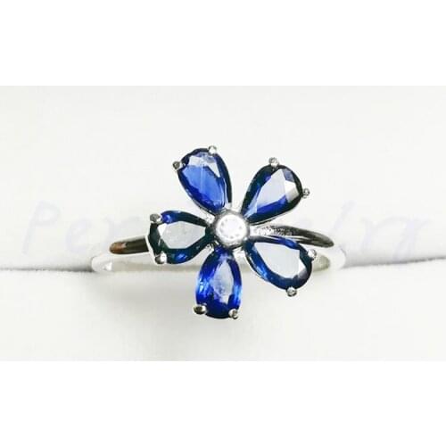 Sapphire ring Free shipping Natural real Sapphire 925 sterling silver Per jewelry Flower rings 0.3CT*5pcs gemstone #L18051402