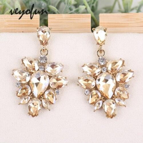 Veyofun Trendy Geometry Crystal Drop Earrings Bridal Dangle Earrings Fashion Jewelry for Women New