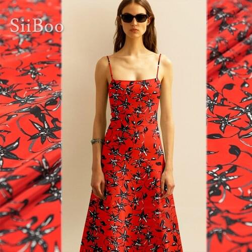 Siiboo French floral printed 100% pure silk crepe de chine fabric for women summer dress shirt fabrique de soie telas SP6128
