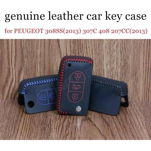 Only Red hot sale fit for PEUGEOT 308SS(2013) 307C 408 207CC(2013) RCZ(2014) hand sewing leather car key case cover