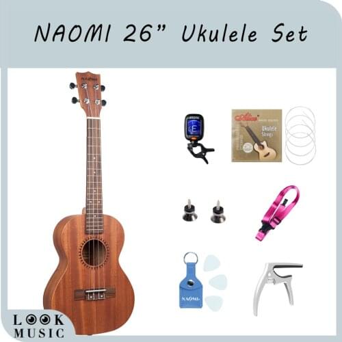 NAOMI Ukulele 26 Inch Sapele Uke For Professional Player With Ukelele Beginner Kit Picks Tuner Strap Strings Capo