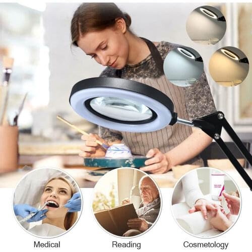 8X Illuminated Magnifier USB 3 Colors 64 LED Magnifying Glass for Soldering Iron Repair/Table Lamp/Skincare Beauty Tool