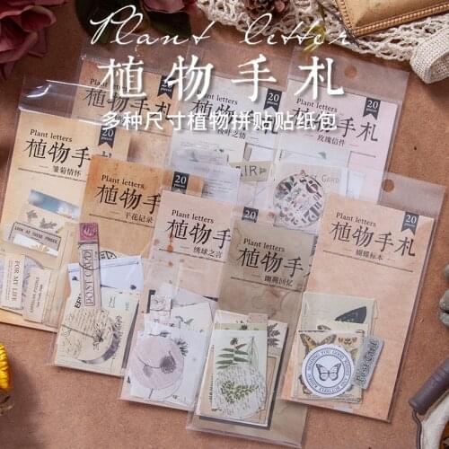 Vintage Plants Letter Series Leaves Decorative Paper Sticker Scrapbooking Flower Stick Label diy Diary Album stationery Sticker