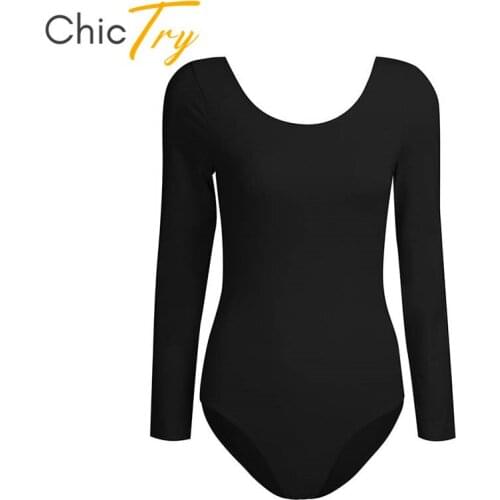 ChicTry Women Long Sleeve Built-in Bra Professional Ballet Leotard Adult Gymnastics Leotard Sports Bodysuit Practice Dance Wear