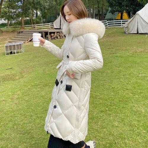 2021 New Winter Jackets Womens Fox Fur Collar Down Parka Coat Female Long Slim Down Coats High-grade White Duck Down Jacket Coat