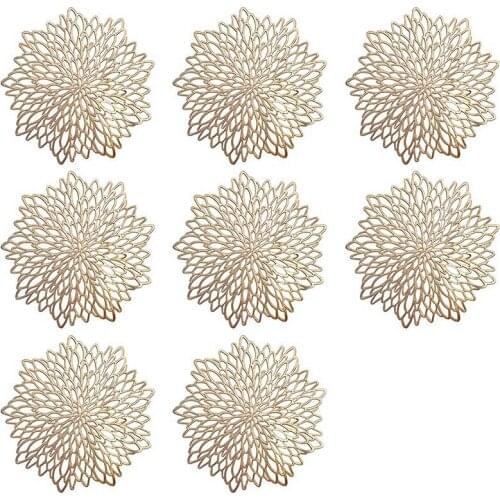 Golden Round Placemat, Round PVC Cutout Place Mat Christmas, Wedding, Banquet, Restaurant, Hotel, 15.5 Inch (8 Sets)