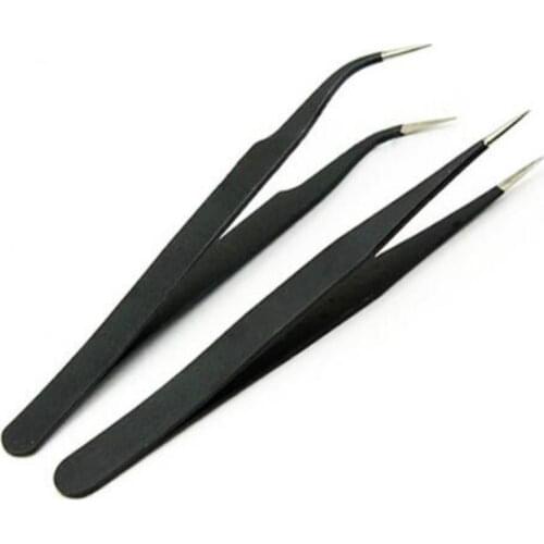 1/2Pcs Stainless Steel Elbow Antistatic Nail Tweezers Nail Rhinestone Paillette Nipper Manicure Decorations Picking Tweezer Clip