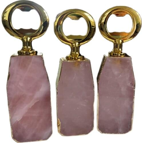 100% Natural stone bottle opener beer bottle opener personality white crystal pink crystal electroplating gold edge