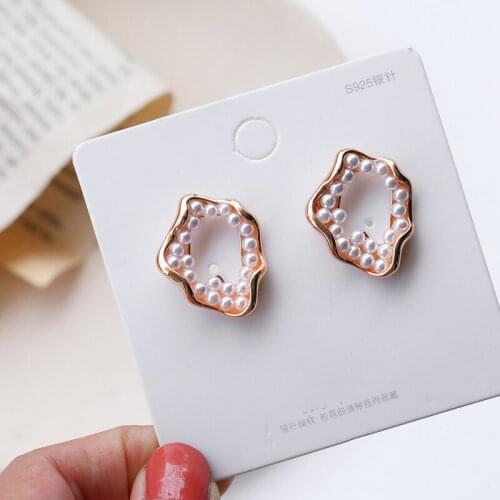 Japan New Vintage Irregular Opal Stone Big Stud Earrings for Women Fashion Temperament Simulated Pearl Brinco