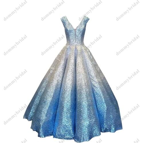 2022 Sparkle Sequined Aline Deep V neck Ombre Quinceanera Prom Evening Dresses Ball Gown Backless Gradiant Ruched Sweet 15 16 XV