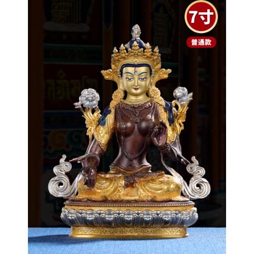 21cm large HOME Temple Family efficacious Protection Tibetan Buddhism gilding White Tara Guan yin Avalokiteshvara buddha statue