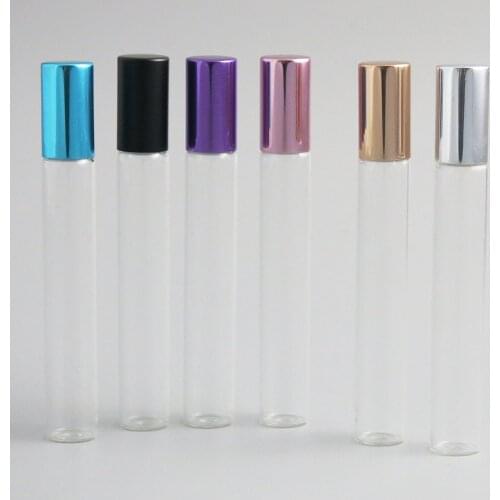 24 x 10ml Clear Glass Portable Essential Oil Roller Bottle with Metal Roller Ball 10cc 1/3oz Empty Refillable Glass Roll-on Vial
