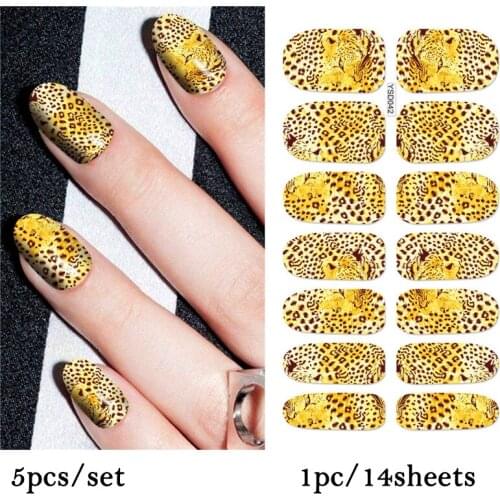 5pcs Leopard Laser Paper Water Transfer Nail Sticker Color Flower False Nail Stickers Nail Tip Decoration Nail Art Manicure Tool