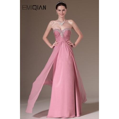 Free Shipping New Sexy A Line Sweetheart Neckline Beaded Chiffon Evening Dresses