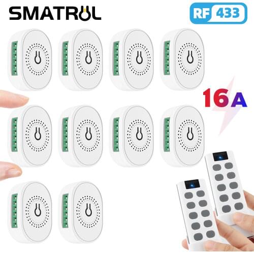SMATRUL 16A Mini DIY 2 Way Wireless Smart Switch Light Module Electrical 433MHZ RF 10 Keys Remote Control Home Led Lamp On Off