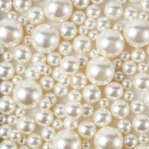 1Set Round High Luster Imitation Pearl Beads ABS Plastic Pearl No Hole Beads for DIY Craft Decoration