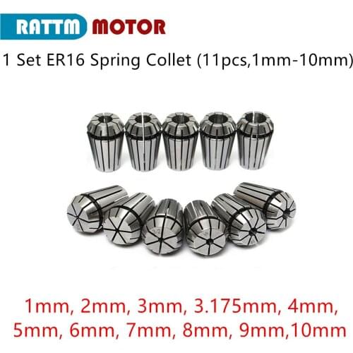1 Set ER16 (1-10mm) 11PCS Spring Collet Beating 0.1mm Precision Suitable for ER Collets Chuck Tool CNC Milling / Spindle Motor