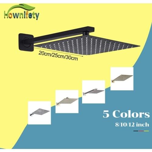 Black Brushed Gold Shower Faucets 8/10/12“ Rainfall Ultrathin Shower Head With Wall Mount Shower Arm Bathroom Shower Accessories