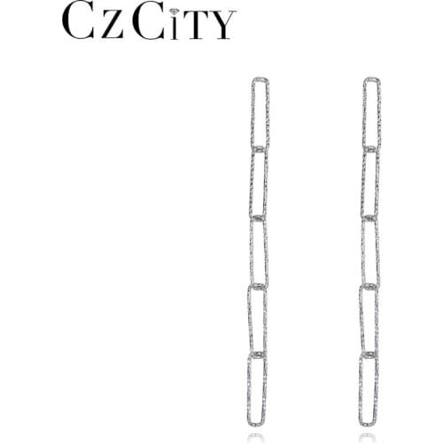 CZCITY High Quality VVS CZ Long Chain Drop Earrings for Women 100% 925 Sterling Silver Shiny Wedding Earring Fine Jewelry SE520
