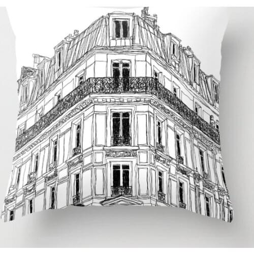 Parisian Facade Decorative Pillow Cushion Covers Square Pillowcase for Sofa Cotton Linen Pillow Cover