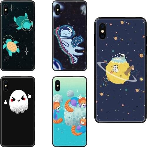 For Samsung Galaxy S5 S6 S7 S8 S9 S10 S10e S20 edge Lite Plus Ultra Cute Space Animal Pig Black Soft TPU Protector Phone Cases