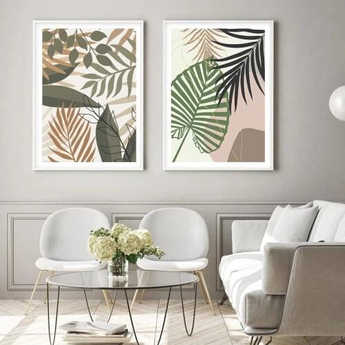 Geometry Circle Bohemia Tropical Palm Green Leaves Poster Wall Art Canvas Painting Home Wall Line Pictures for Living Room Decor