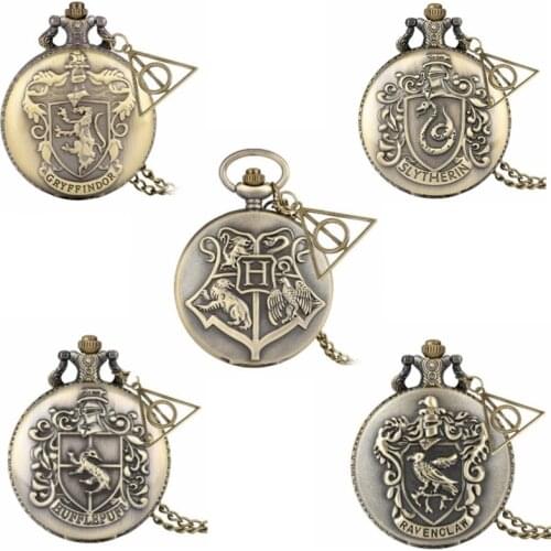 2021 Hot New Harri Retro Bronze Quartz Pendant Chain Pocket Watch Potter Hogwartsd School of Witchcraft and Wizardry Gifts