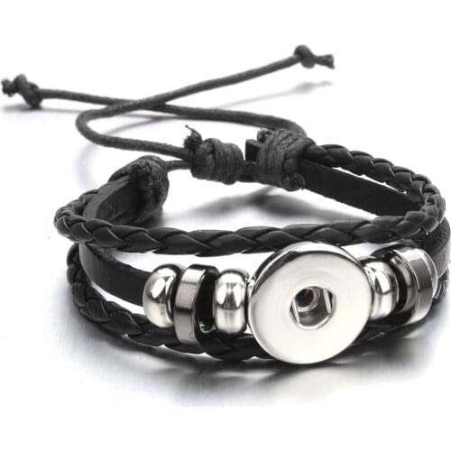 Hot Sale Snap Leather Bracelet Retro Handmade Braided Leather Snap Button Bracelet Bangles fit 18MM Snap Jewelry