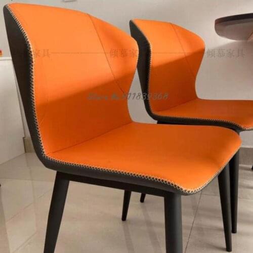 Italian minimalist dining chair modern minimalist household soft back chair iron restaurant hotel chair leisure desk chair