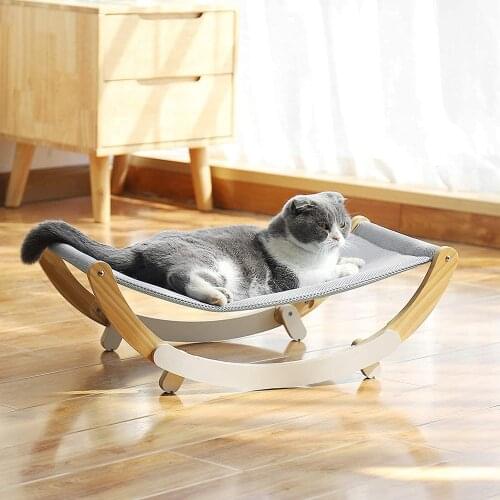 Cat Hammock for Pet Wood Cat Bed Elevated Swing Chair Lounger Hand Made Indoor Furniture for Small Medium Cats Kitten Puppies