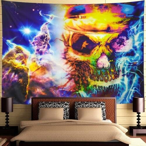 Colorful Skull Tie Dye Psychedelic Tapestry Halloween Wall Art