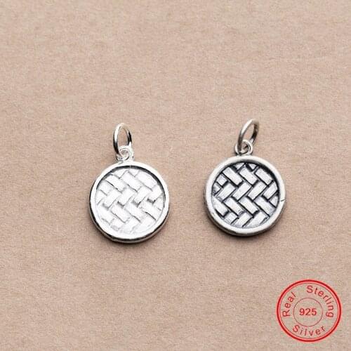 UQBing 14MM 925 Sterling Silver Woven Pattern Round Coin Women DIY Charms Jewelry Findings Wholesale New