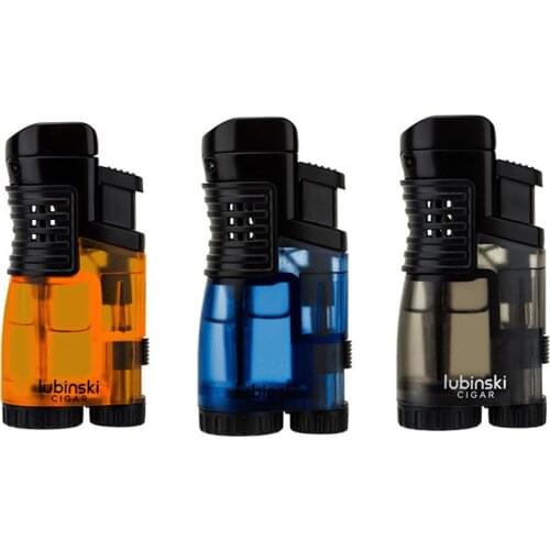 LUBINSKI Cigar Lighter Cigarette Tobacco Lighter 3 Torch Jet Flame Refillable Cigar Accessories with Holder Portable Gift Box
