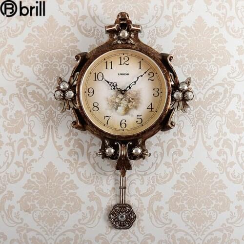 European Style Fashion Wall Clock Silent Vintage Modern Living Room Pendulum Clock Mechanism Wall Watches Home Decor Reloj Mural