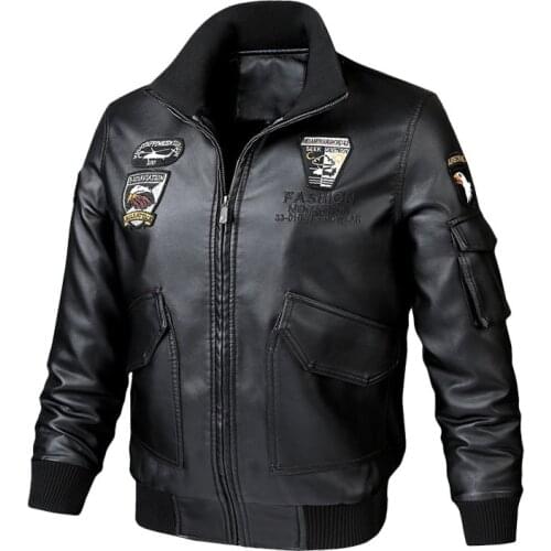 Mens PU Leather Jacket Fashion Badge Embroidered Lapel Motorcycle Coat Spring and Autumn Male Casual Washed Faux Leather Jacket