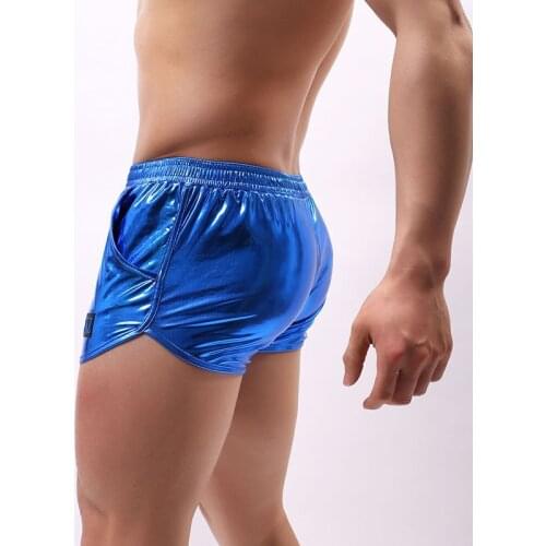 Mens Shiny Boxer Shorts PU Leather Sexy Dance Boxer Jacket Fashion Wild Comfortable Underwear Shorts